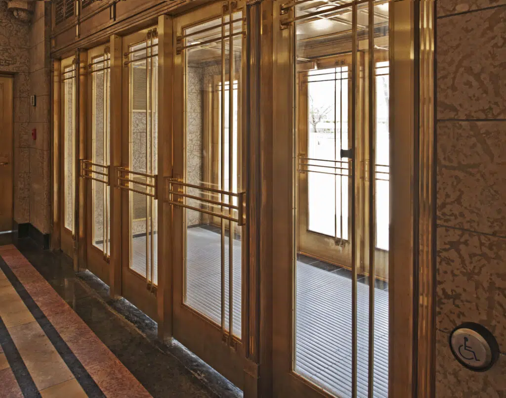 Lobby View of Bronze Clad Vestibule Doors